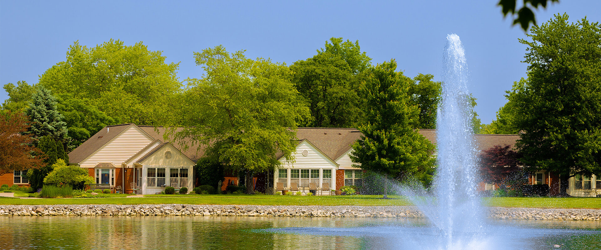 Scenic pond view with fountain