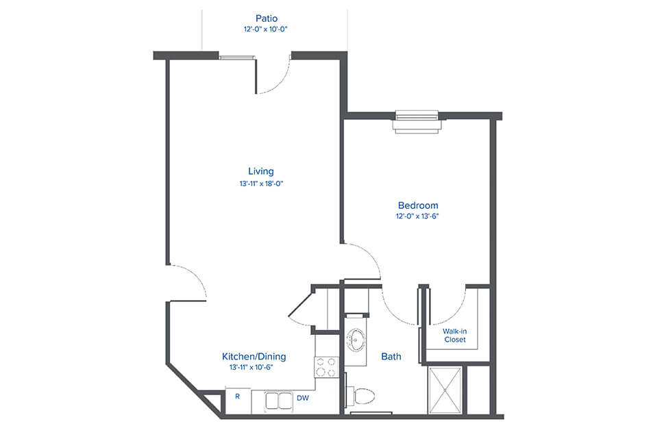 Large one bedroom floor plan