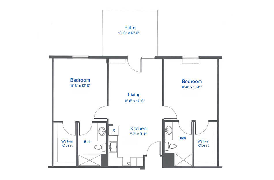 Garden apartment two bedroom floor plan