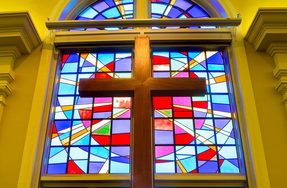 Bright stain glass with cross
