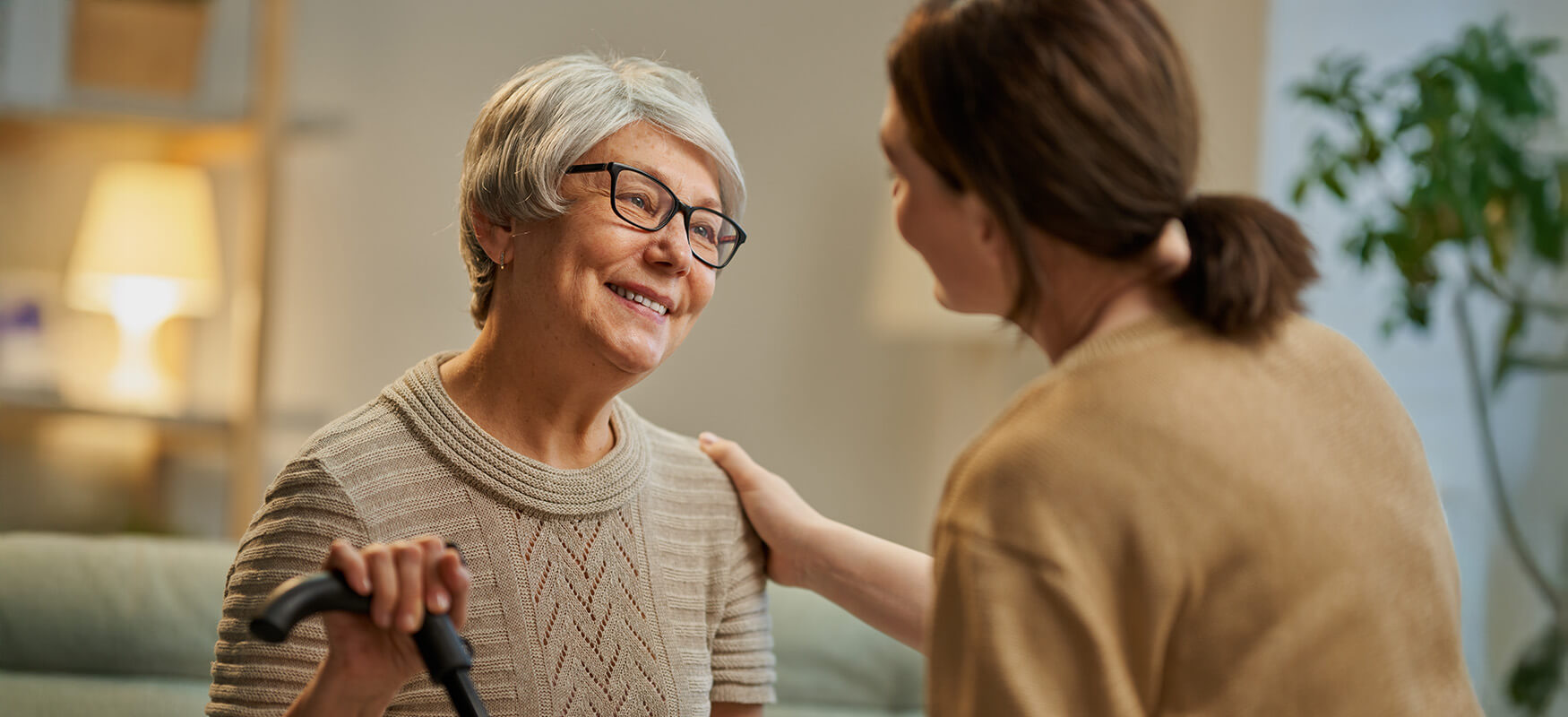 Senior mother has a loving conversation with adult daughter